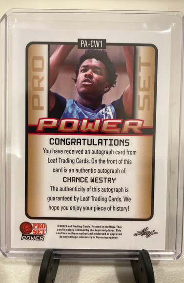 2021-22 Leaf Pro Set Power /20 - Chance Westry - Purple Auto Auburn Tigers - Picture 3 of 3